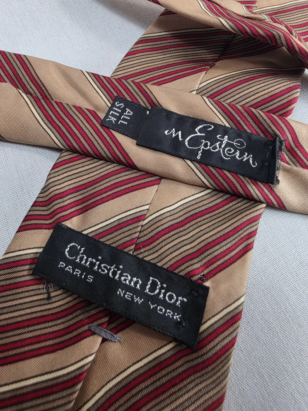 Dior Men's Vintage Striped Tie - Beige and Red